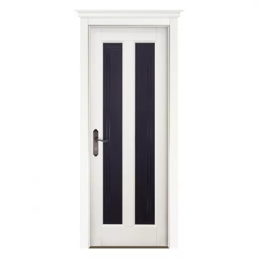 Дверь межкомнатная из массива сосны брашированной со стеклом Сорренто Белый