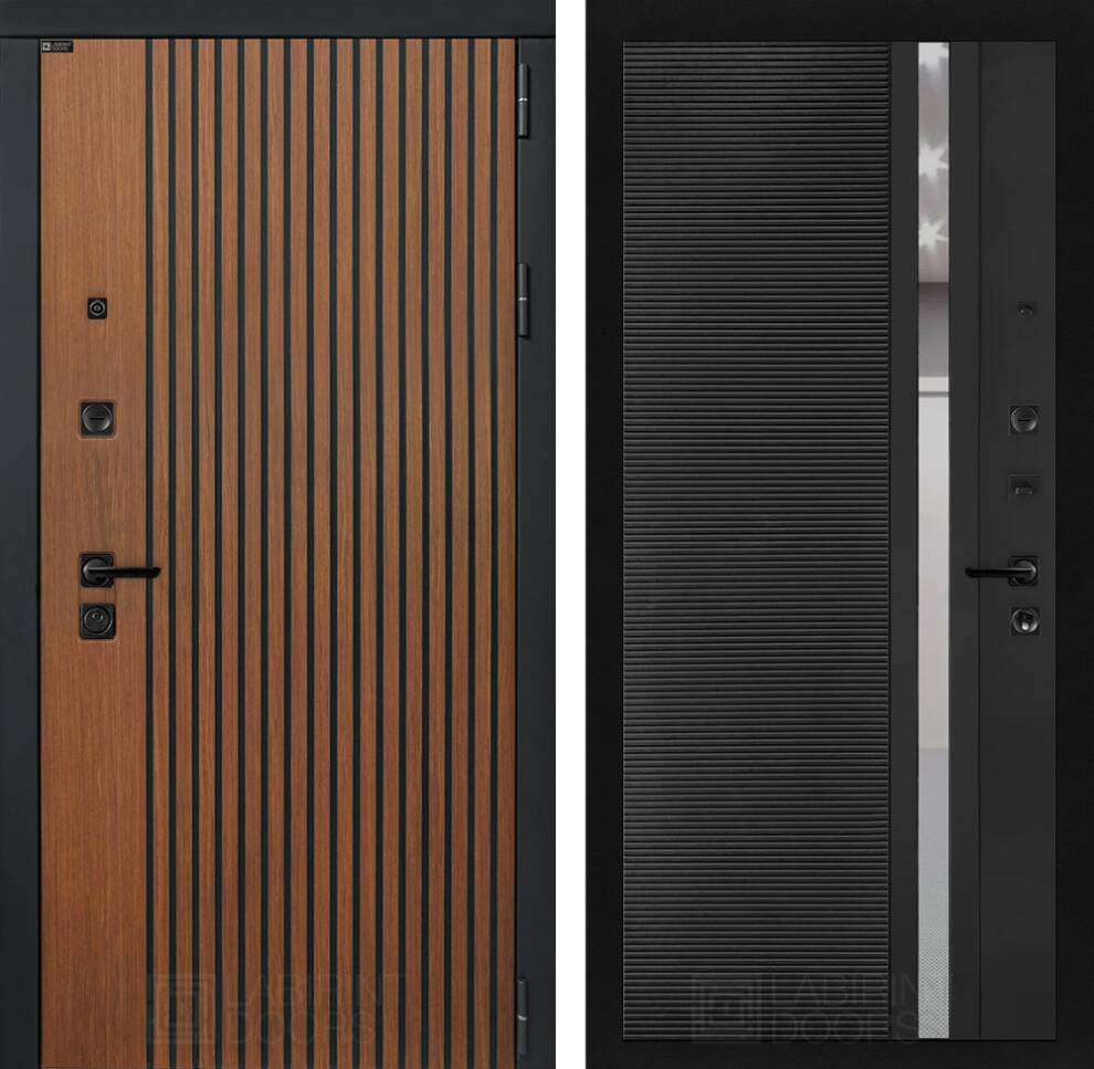 Входная дверь Шторм 31 - Черный кварц, зеркальное тонированное стекло