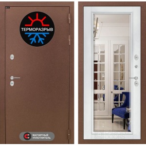 Входная дверь Термомагнит с зеркалом Фацет - Белый софт